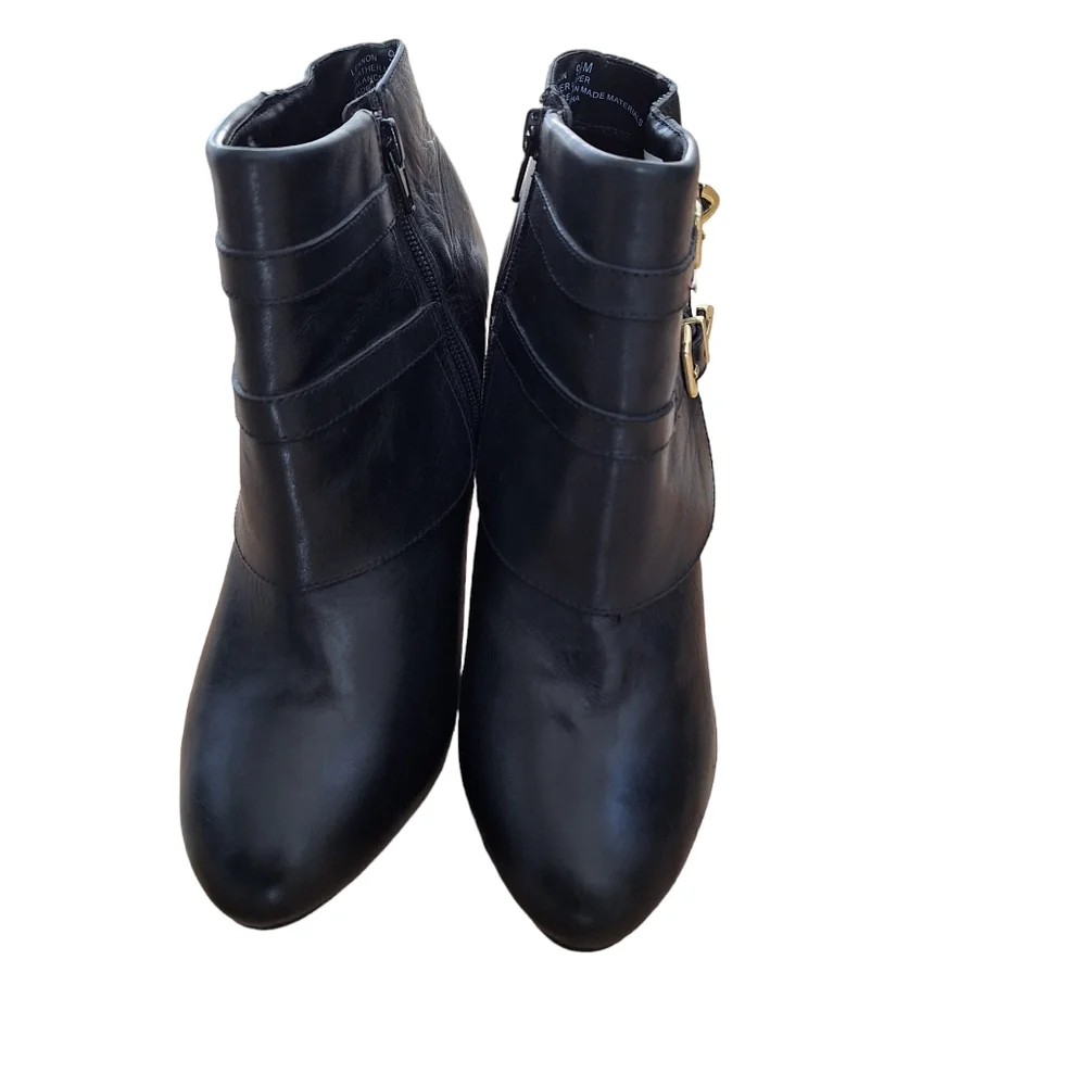 Me Too Lennon Womens Black Leather Platform Heeled Bootie Ankle Boot sz 9.5M …